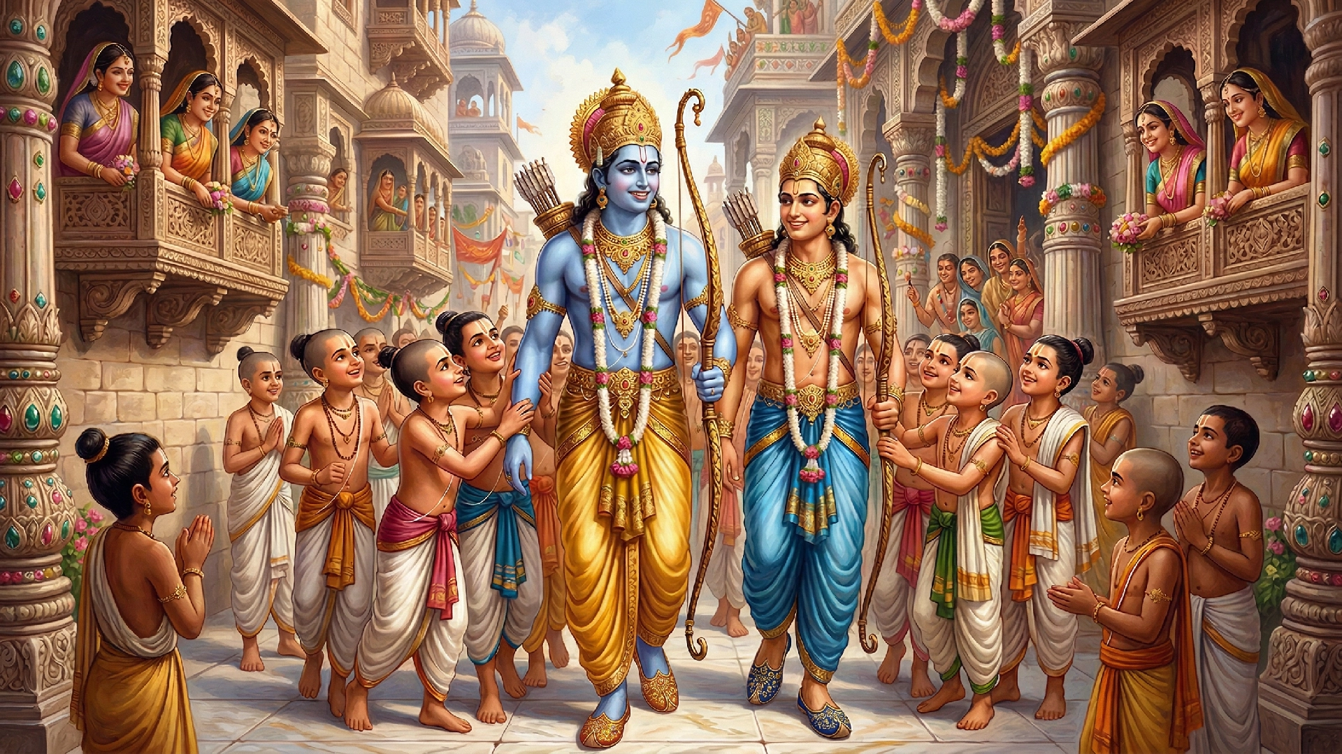 Beholding-their-beauty-Janakpur's-children-followed-Shri-Ram-and-Shri-Lakshman-ji