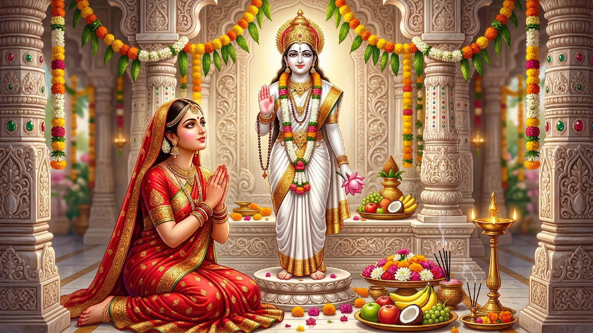 Bowing at Goddess Gauri ji’s feet, Sita ji folded Her hands and offered Her heartfelt prayers
