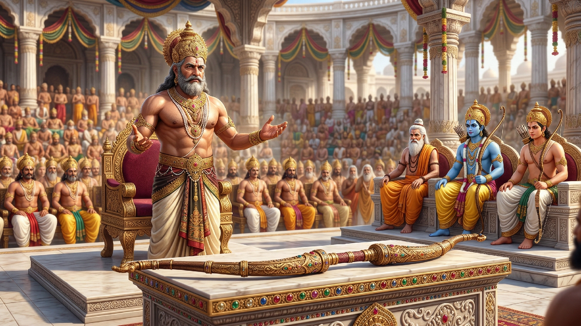Seeing that no one could lift Lord Shiv’s bow, King Janak spoke harsh words