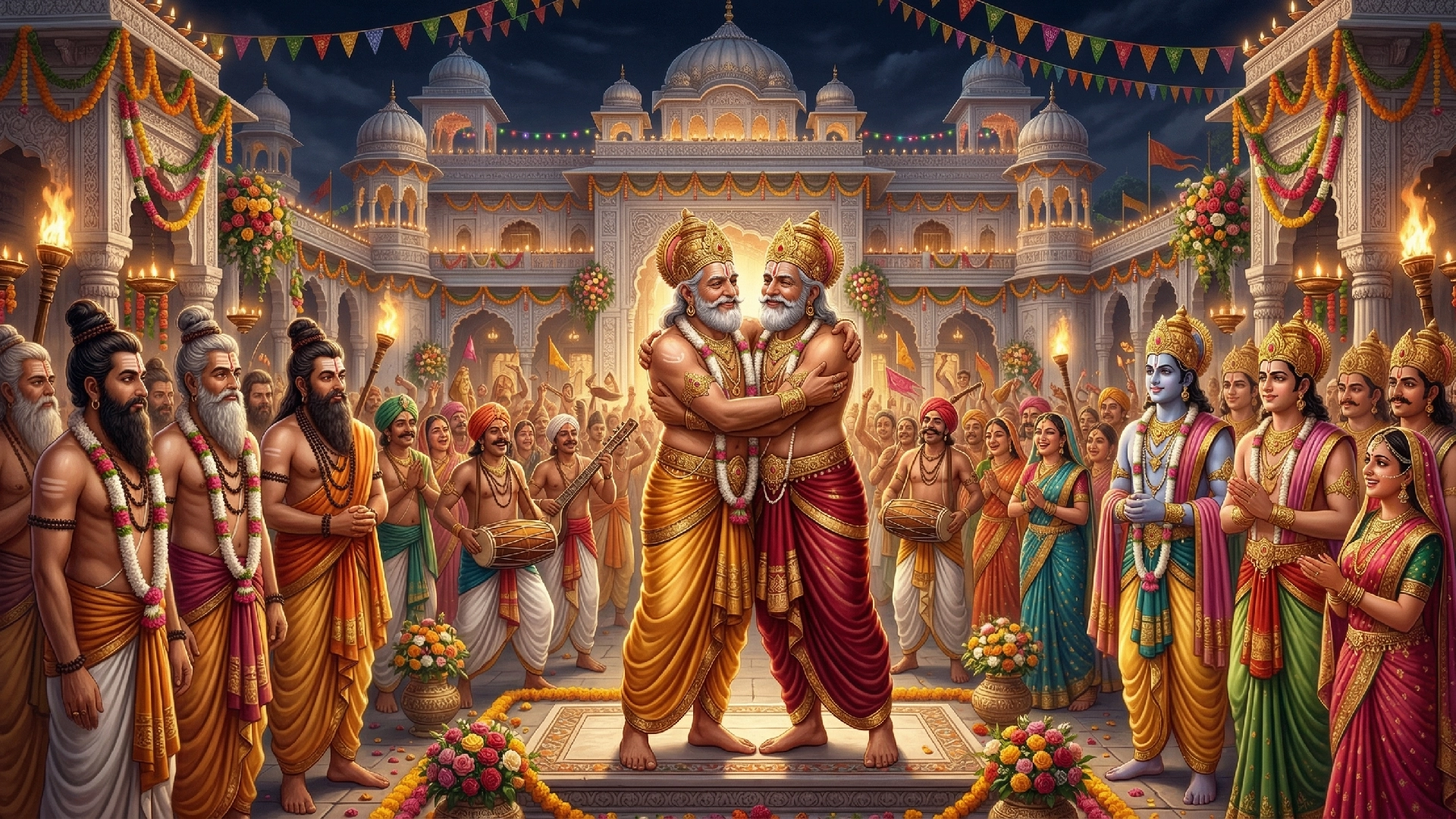 King Janak and King Dashrath embraced one another.