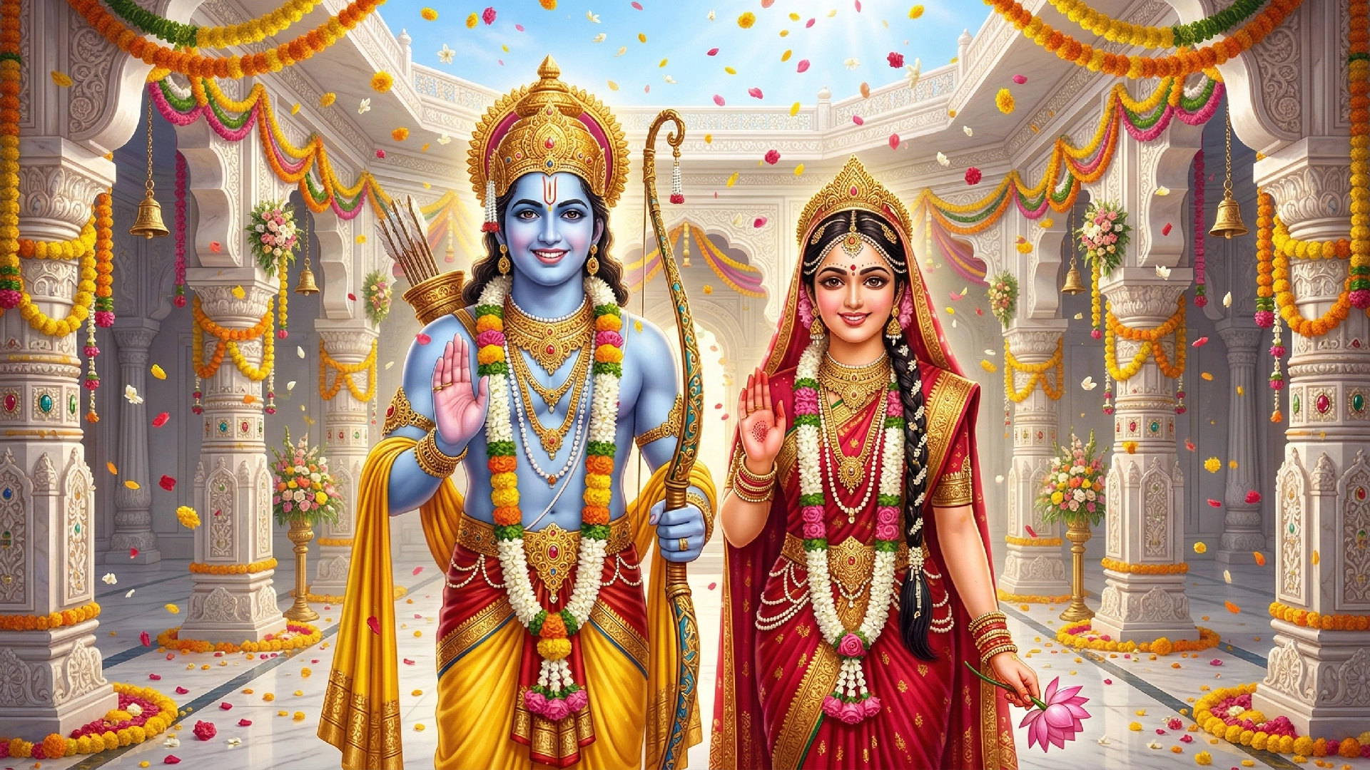 Those who lovingly sing and hear the sacred marriage of Shri Ram and Sita ji remain surrounded by joy, for Shri Ram’s glory is the abode of all that is blessed.