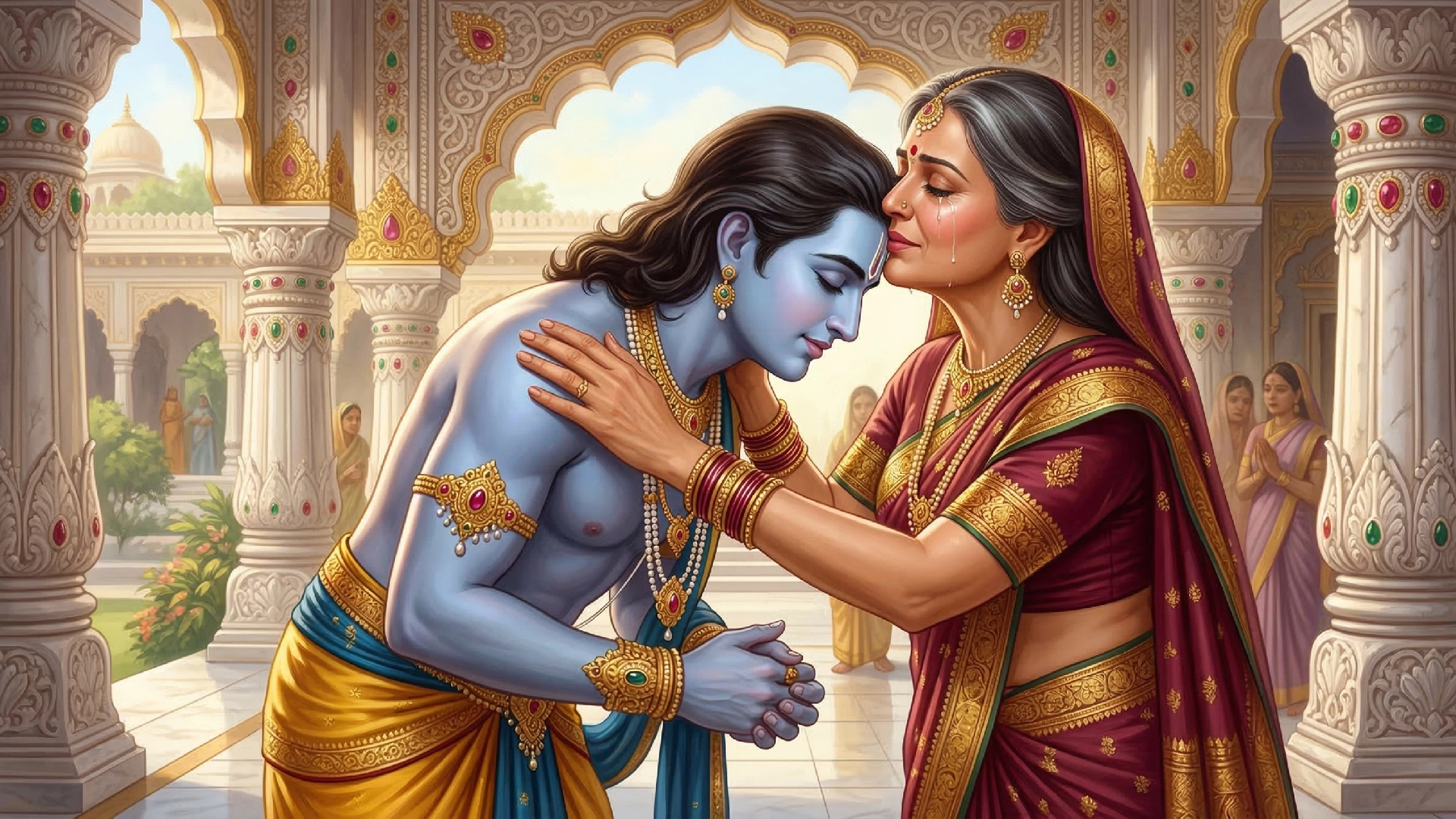 Mother Kaushalya kissed Shri Ram affectionately