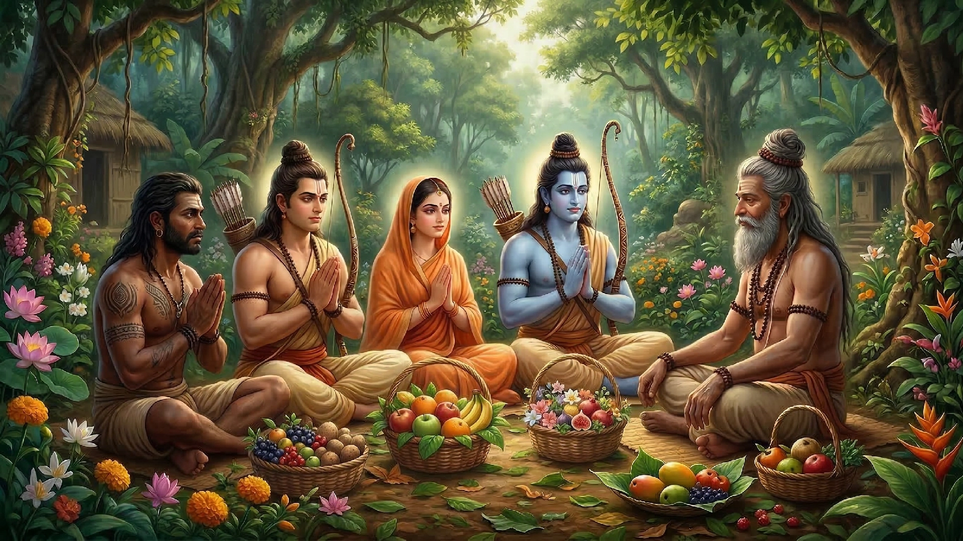Sage Bhardwaj offered delicious roots and fruits to Lord Shri Ram, Sita ji, Lakshman ji and Guh